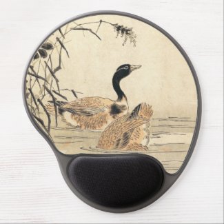 Pair of Geese with Camellias vintage japanese art Gel Mousepad