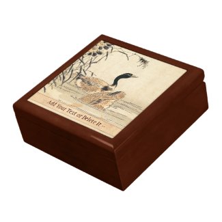 Pair of Geese with Camellias vintage japanese art Keepsake Box