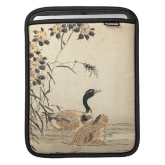 Pair of Geese with Camellias vintage japanese art Sleeves For iPads