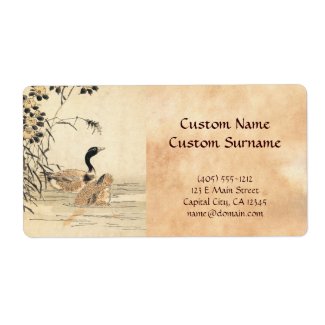 Pair of Geese with Camellias vintage japanese art Personalized Shipping Labels