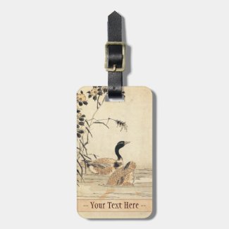 Pair of Geese with Camellias vintage japanese art Luggage Tags