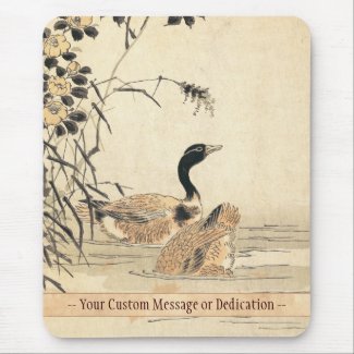 Pair of Geese with Camellias vintage japanese art Mouse Pads