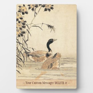 Pair of Geese with Camellias vintage japanese art Display Plaques