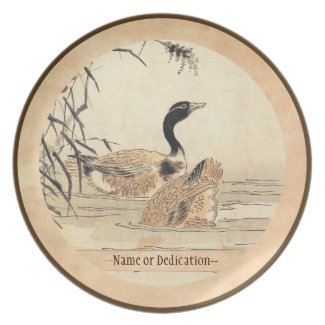 Pair of Geese with Camellias vintage japanese art Party Plates