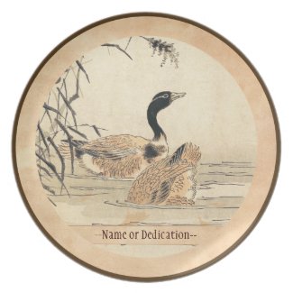 Pair of Geese with Camellias vintage japanese art Party Plates