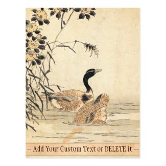 Pair of Geese with Camellias vintage japanese art Post Cards