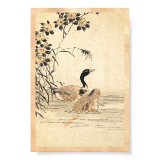 Pair of Geese with Camellias vintage japanese art Posters