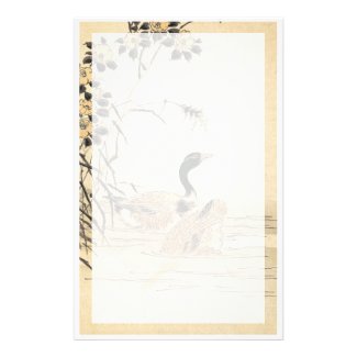Pair of Geese with Camellias vintage japanese art Customized Stationery