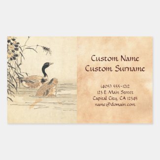 Pair of Geese with Camellias vintage japanese art Rectangular Stickers