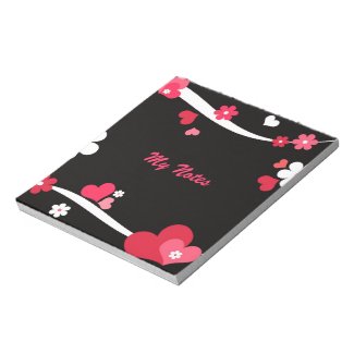 Pair of hearts and flowers notepad