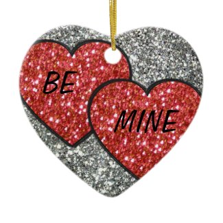 Pair of Hearts in Red Glitter Ornament