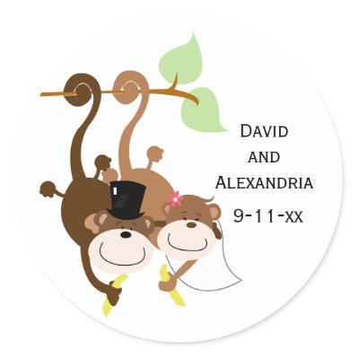 Pair of Monkeys in a Tree Wedding Bridal Favor Sticker