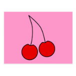 Pair of Red Cherries. Black Outline. Post Card