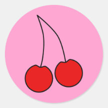 Pair of Red Cherries. Black Outline. Round Sticker