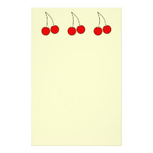 Pair of Red Cherries. Black Outline. Stationery