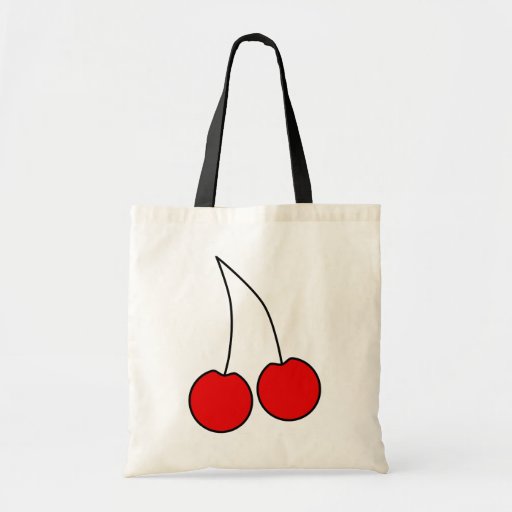 Pair of Red Cherries. Black Outline. Tote Bag