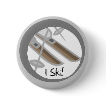 Pair of Skis I Ski T-shirts and Gifts Button