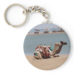 Pair Of Traditional Camels Sitting At The Beach. keychains
