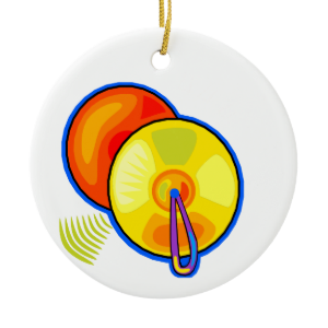 Pair of yellow cymbals outlined in blue graphic christmas ornament