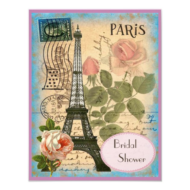Pairs Eiffel Tower & Roses Bridal Shower Card