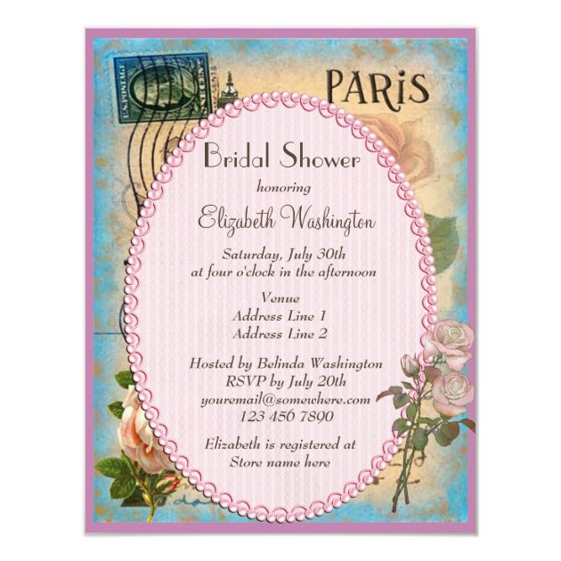 Pairs Eiffel Tower & Roses Bridal Shower Card