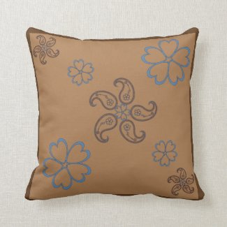 Paisley Blue Hearts Western Brown Pillow