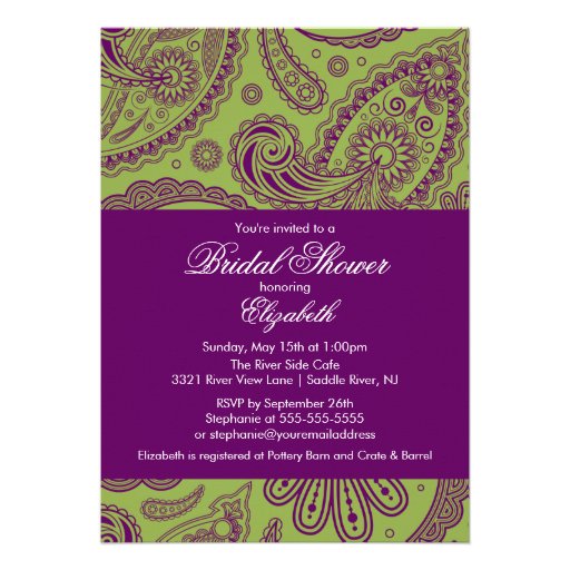 Paisley Bridal Shower Invitation Chartreuse Purple