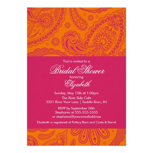 Paisley Bridal Shower Invitation Orange & Pink