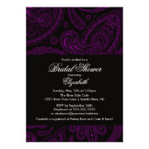 Paisley Bridal Shower Invitation Purple & Black