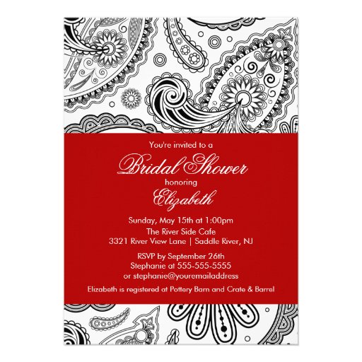 Paisley Bridal Shower Invitation Red & Black