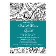 Paisley Bridal Shower Invitation Teal Black