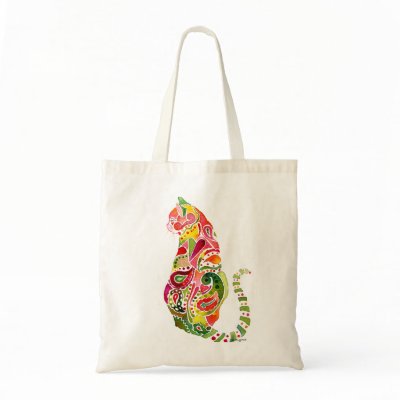 Paisley Cat Canvas Tote Bag
