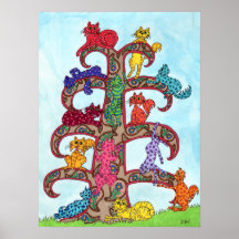 Paisley Cat Tree of Life Print