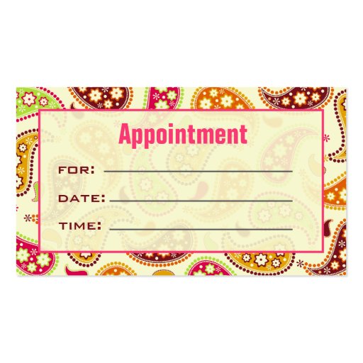 Paisley Cosmetologist Salon Appointment Business Card (back side)