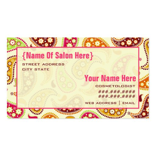 Paisley Cosmetologist Salon Appointment Business Card (front side)