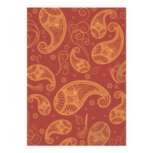 Paisley Dreams Gold Orange Wedding Personalized Invite
