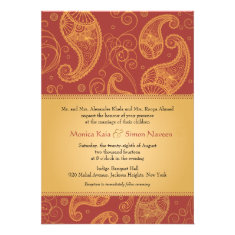Paisley Dreams Gold Orange Wedding Personalized Invite