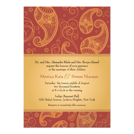 Paisley Dreams Gold Orange Wedding Personalized Invite