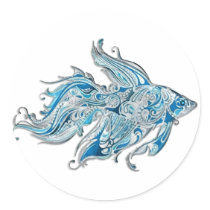 Paisley Flowing Fish Round Stickers