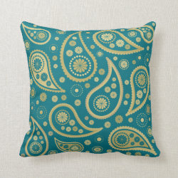 Paisley Funky Large Pattern Print in Teal & Golds Pillow