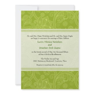 Paisley Impression in Green Wedding Invitation invitation