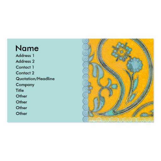 Paisley Mango Turquoise Profile Card Business Card Template (front side)