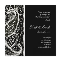 Paisley pattern Bl & Wh. Sq. Wedding Program invitation