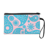 Paisley Pattern in Pink and Turquoise Blue. Wristlet Purse