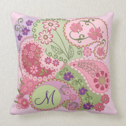 Paisley Patterns, Flowers & Custom Monogram Pillow
