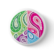 Paisley Peace White Button