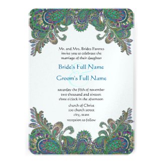 Paisley Peacock Colors Damask Wedding Invitation