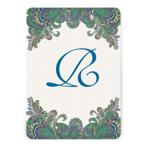 Paisley Peacock Colors Damask Wedding Invitation