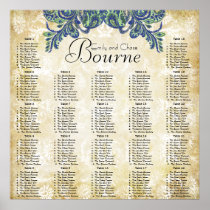 Paisley Peacock Colors Reception Seating Chart Posters