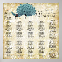Paisley Peacock Colors Reception Seating Chart Posters